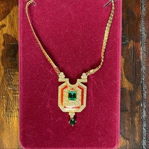 COPY - Jackie Kennedy Gold and Simulated Emerald Pendant